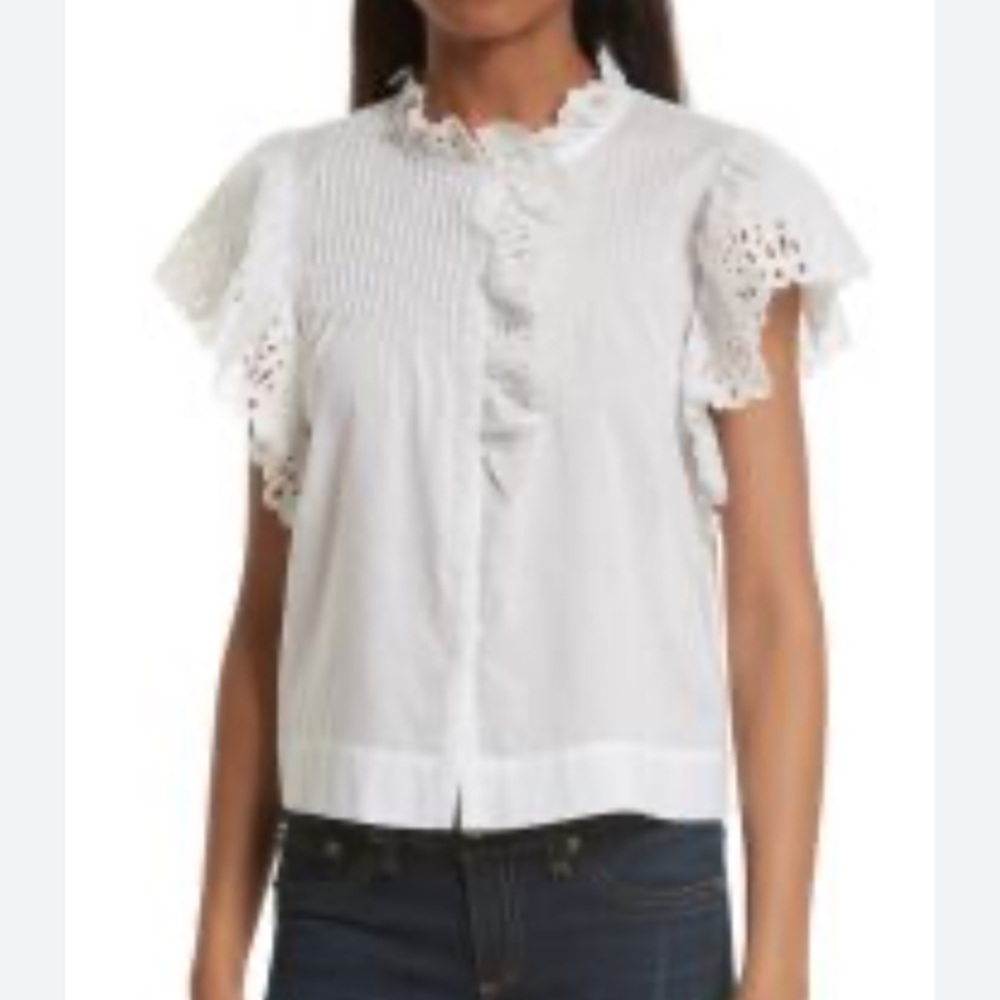 Rebecca Taylor Nouveau Eyelet Cotton Top - Picture 2 of 14